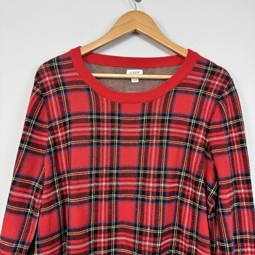 J.Crew Tartan Jacquard Pullover Sweater Women's XL Red Tartan Plaid 100% Cotton - Picture 2 of 12